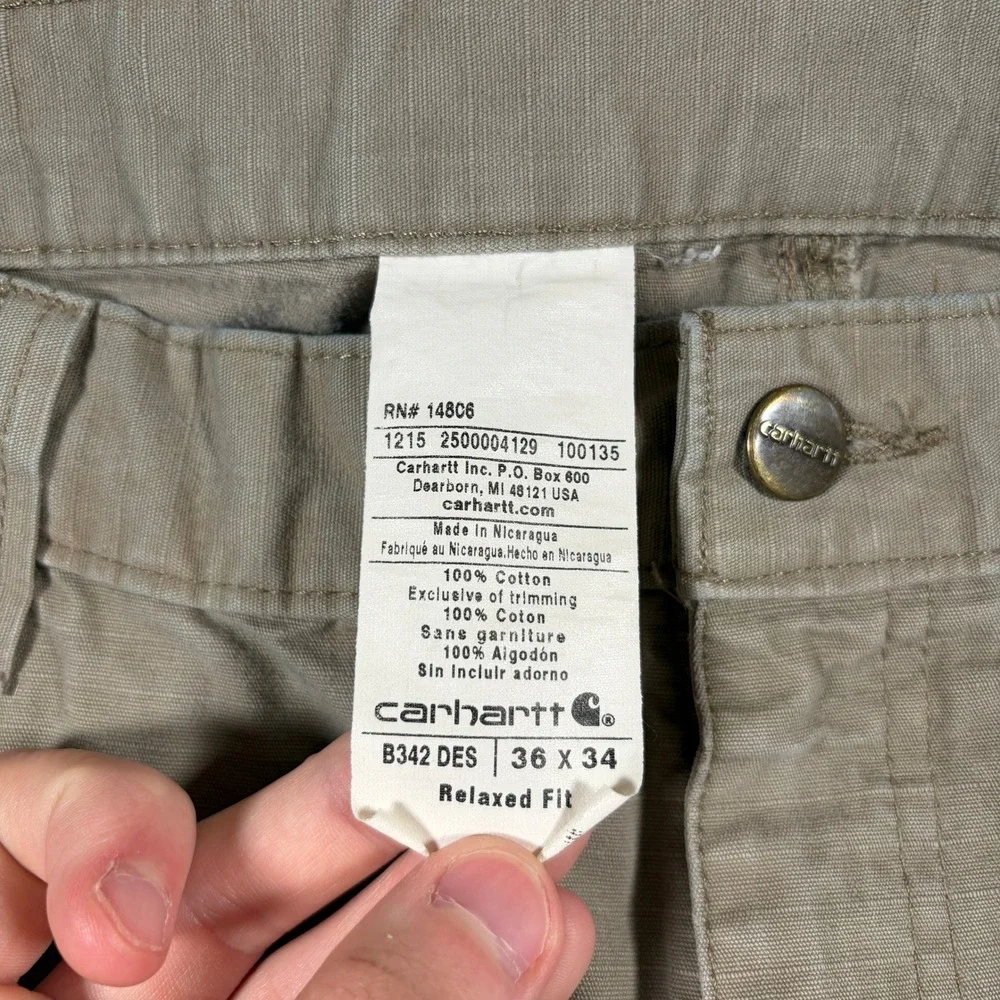 Carhartt Cargo Pants Mens 36x34 Tan B342 DES Relaxed Fit Ripstop Work Trousers